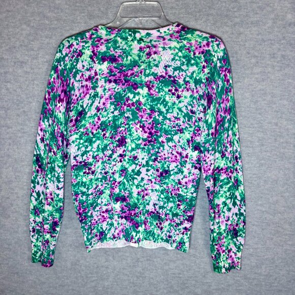 Lands End Women's S 6-8 Button Up Cardigan 100% Supima Cotton Pink Green Floral - Picture 5 of 10